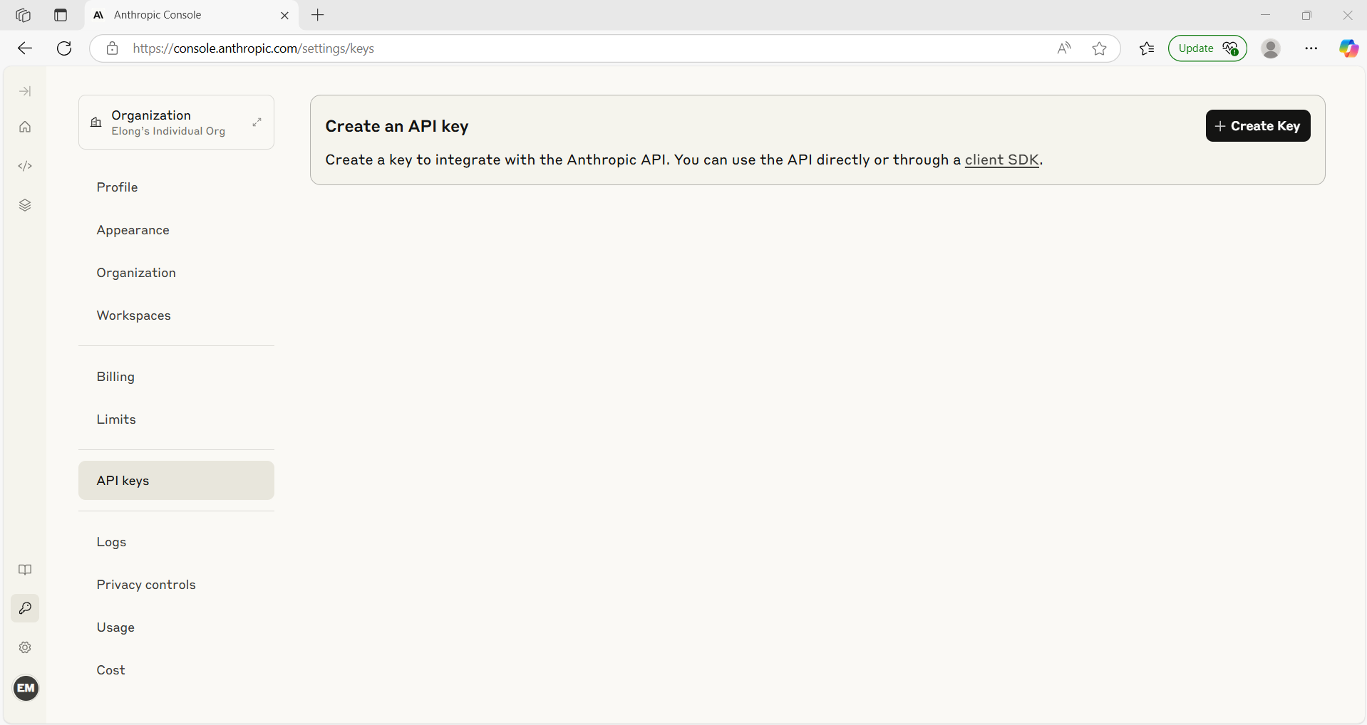 Create Anthropic-Claude API key