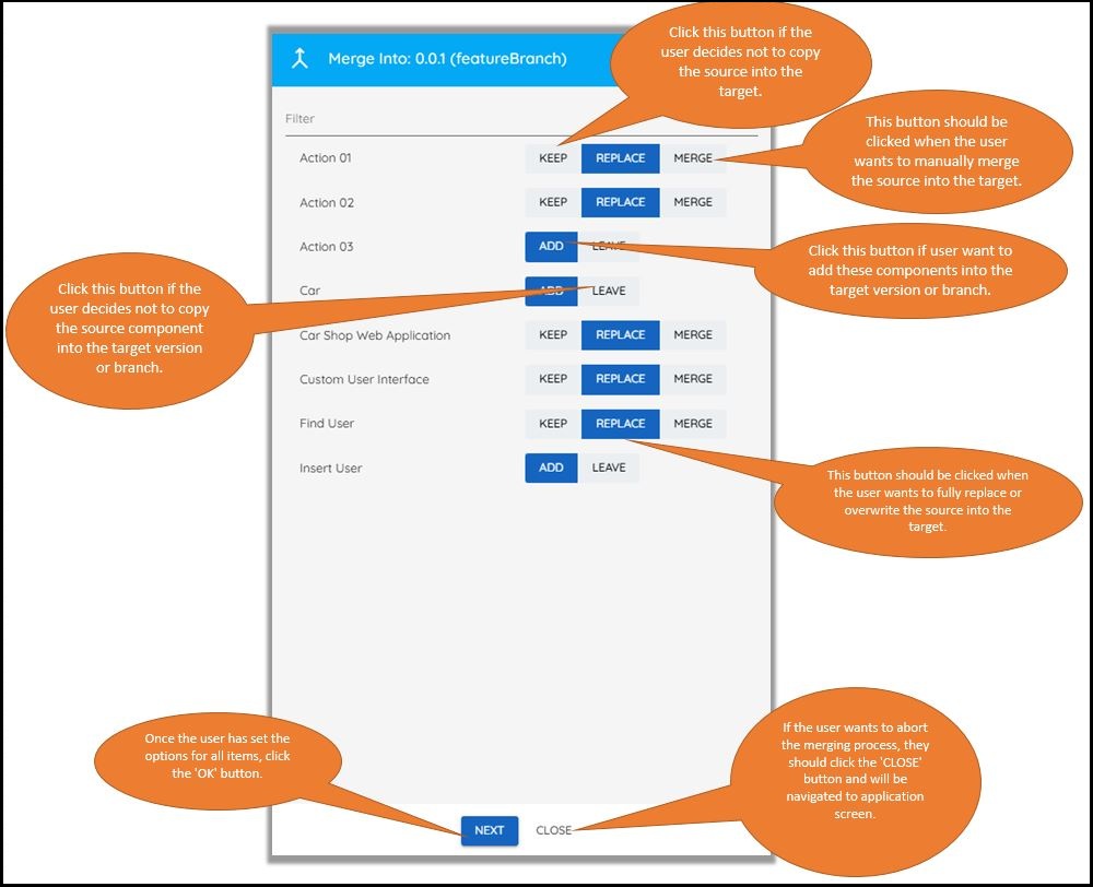 Components Merging Screen