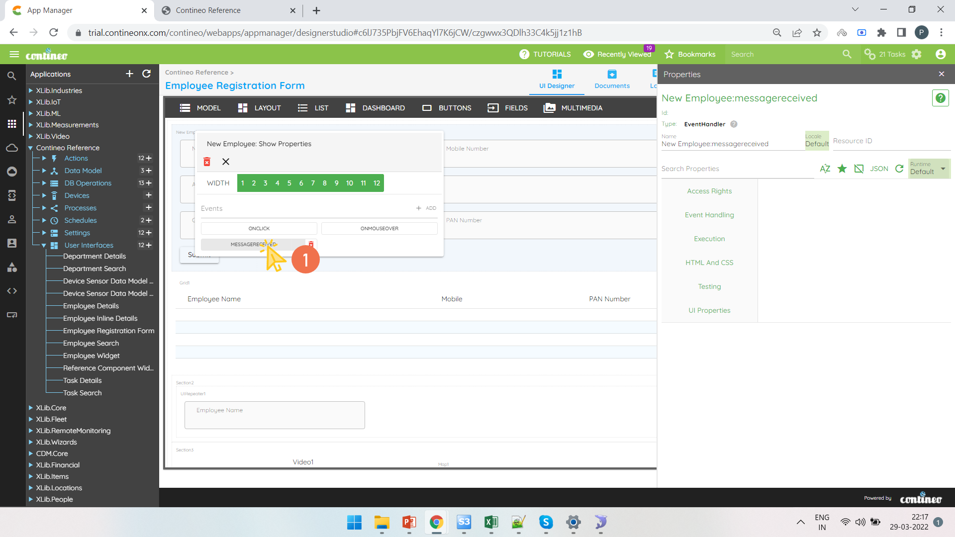 Open Event Handling Properties