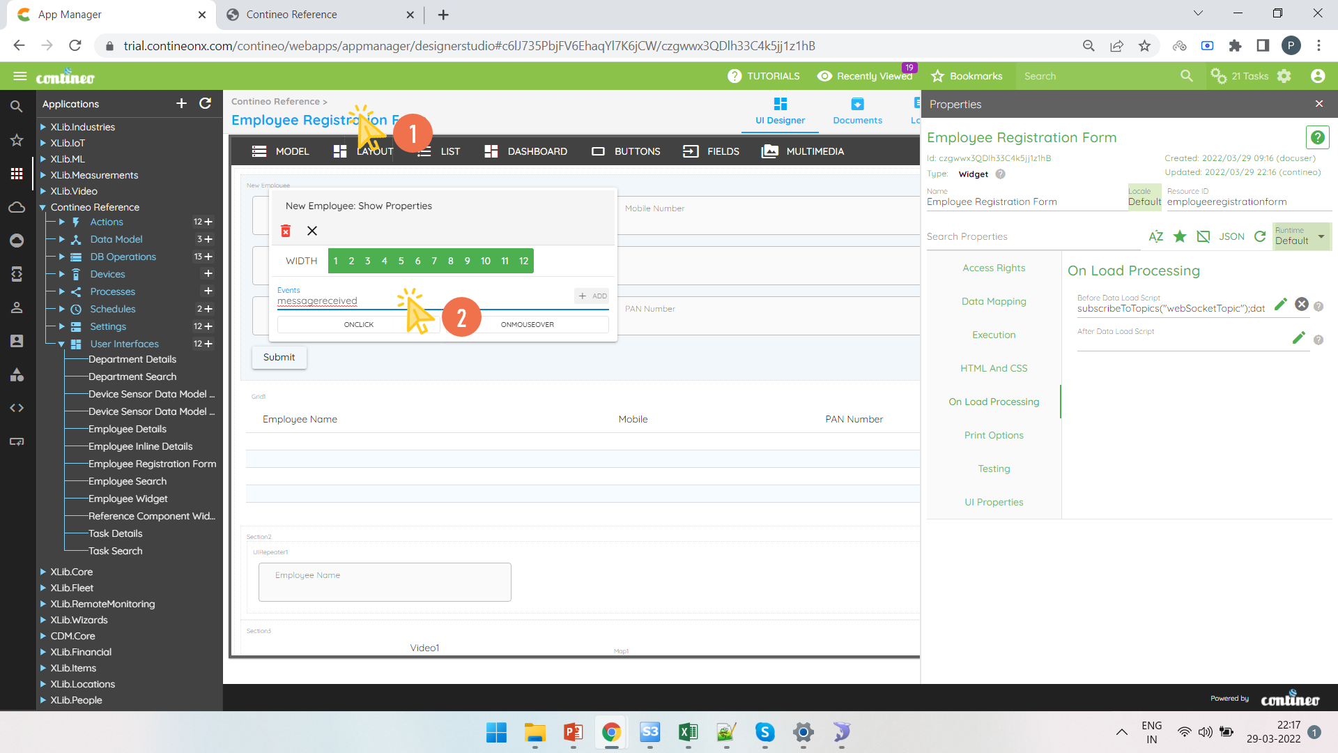 Create messagereceived event