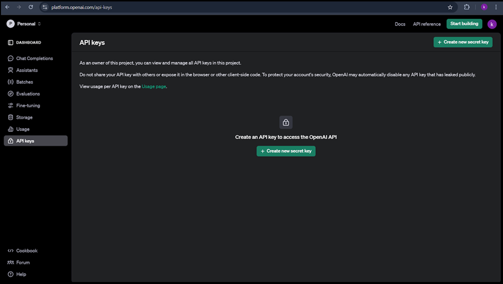 Create OpenAI API key